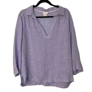 Sigrid Olsen Linen Split C Neck Tunic Top XL Purple